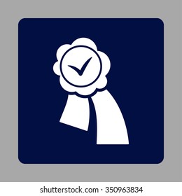 Validation Seal vector icon. Style is flat rounded square button, white and dark blue colors, silver background.
