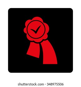 Validation Stamp vector icon. Style is flat rounded square button, intensive red and black colors, white background.