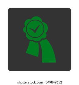 Validation Stamp vector icon. Style is flat rounded square button, green and gray colors, white background.