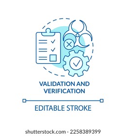 Validation and verification turquoise concept icon. Action plan. HACCP principle abstract idea thin line illustration. Isolated outline drawing. Editable stroke. Arial, Myriad Pro-Bold fonts used