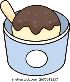 Valinara ice cream with chocolate jam and toppings, served in ice cream cups and ice cream scoops.