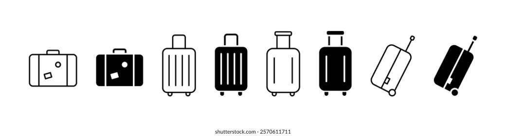 Valise, Baggage icons set. Luggage, travel bag, suitcase symbols. Vector icons