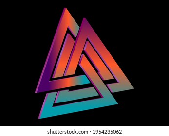 Valknut 3d isometric symbol with gradient. Symbol of Old Norse mythology. Interlaced triangles. Vector illustration