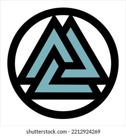 Valknut, Hrungnir heart, Wotans knot, Odin, Godfather, symbol, Celtic interlocked triangles, Triquetra, Norse mythology, Vikings, Paganism, 2 colors, shape, vector, isolated on white background
