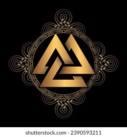Valknut and Odin's ravens - munin and hugin inscription on the runes.