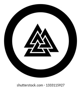 Valknut sign symblol icon black color vector in circle round illustration flat style simple image