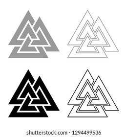 Valknut sign symblol icon set grey black color vector illustration outline flat style simple image
