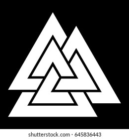 Valknut symbol in black and white, three interlocked triangles, logo design element