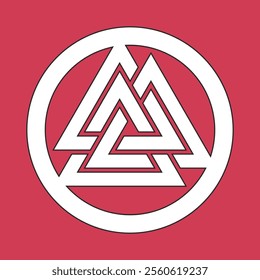 Valknut symbol in circle on a red background