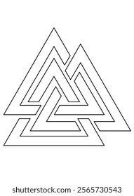 Valknut, symbol of the god Odin - vector linear picture for coloring. Outline. Valknut symbol from Scandinavian mythology and runic magic.