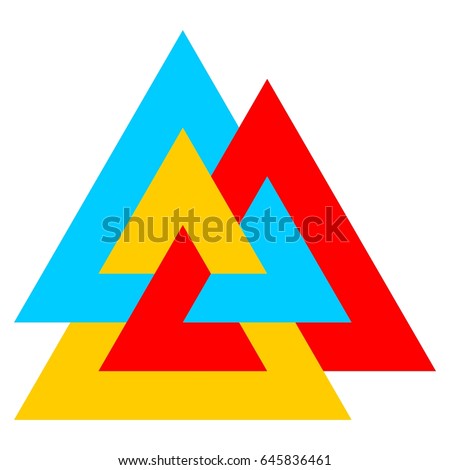 Valknut symbol in three colors, three interlocked triangles, logo design element