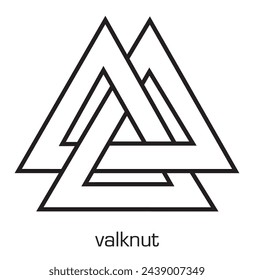 Valknut. Viking age symbol which representing Norse warrior culture. Triangle logo. Knot of the fallen. The sign is associated with warriors killed in battle. Ancient strong mythical rune vector icon