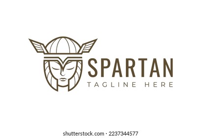 Valkyrie Athena Logo Design Template. Greek Woman Wearing War Helmet