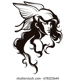 Valkyrie Curly Hair Butterfly Wings Beauty Stock Vector (royalty Free 