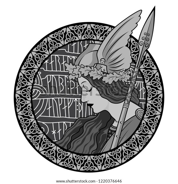 バルキリー 北欧神話のイラスト アール ヌーボー スタイルで描いた 白い背景にベクターイラスト のベクター画像素材 ロイヤリティフリー