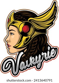 valkyrie mascot logo beatifull woman in gold crown