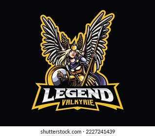 Diseño del logo de la mascota Valkyrie. Ilustración vectorial de la diosa mitológica nórdica. Ilustración de logotipo para mascota o símbolo e identidad, deportes de emblema o equipo de juegos de e-sports