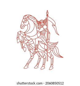 valkyrie with sleipnir logo vector illustration line art
