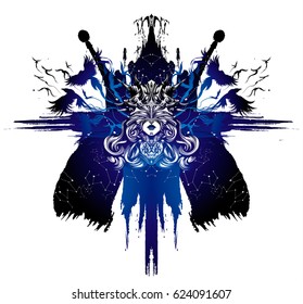 the Valkyrie at the starry sky, through which flies a flock of birds