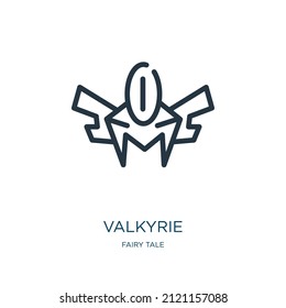 valkyrie thin line icon. woman, hair linear icons from fairy tale concept isolated outline sign. Vector illustration symbol element for web design and apps.