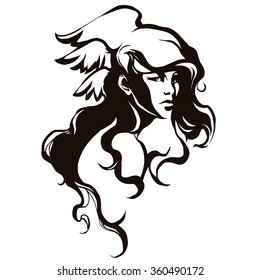 Valkyrie Woman With Curly Hair. Vector Illustration