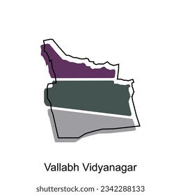 Mapa de Vallabh Vidyanagar. mapa vector del país de la India. Bordes de tu infografía. Plantilla de diseño de ilustración de vector