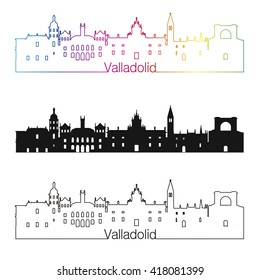 Valladolid skyline linear style with rainbow in editable vector file