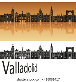 Valladolid skyline in orange background in editable vector file