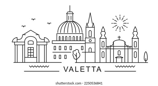 Valletta City Line View. Malta Poster print minimal design.