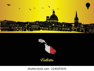Valletta city skyline silhouette - illustration