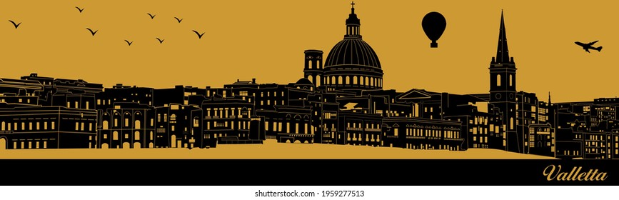 Valletta in gold background  - illustration