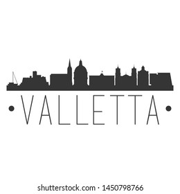 Valletta Malta. City Skyline. Silhouette City. Design Vector. Famous Monuments.