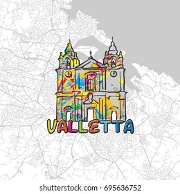Valletta, Malta, Colorful Map Sign, print design icon for Wall Art, Gift and Greeting Card