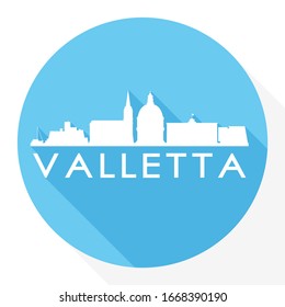 Valletta, Malta Flat Icon. Skyline Silhouette Design. City Vector Art Famous Buildings.