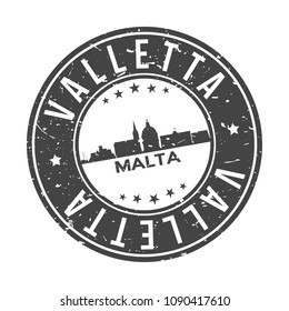 Valletta Malta Round Stamp Icon Skyline City Design Badge Rubber.