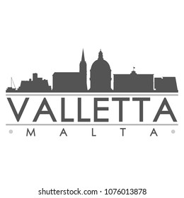 Valletta Malta Skyline Silhouette Design City Vector Art Famous Buildings.