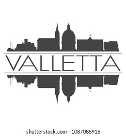 Valletta Malta Skyline Vector Art Mirror Silhouette Emblematic Buildings
