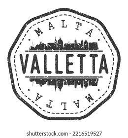 Valletta, Malta Stamp Skyline Postmark. Silhouette Postal Passport. City Round Vector Icon. Vintage Postage Design.