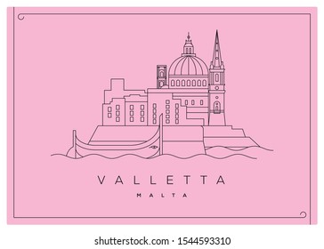 Valletta minimal poster vector illustration and typography design, Malta