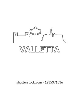Valletta skyline and landmarks silhouette black vector icon. Valletta panorama. Malta