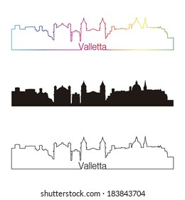 Valletta skyline linear style with rainbow in editable vector file