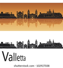 Valletta skyline in orange background in editable vector file