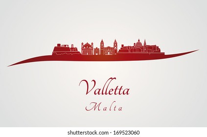 Valletta skyline in red and gray background in editable vector file