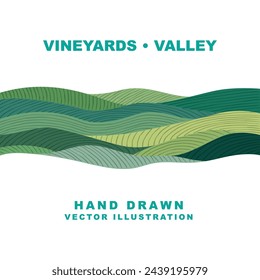 Valley abstract illustration. Hand drawn stylized landscape panorama. Vector graphic. Part of set.