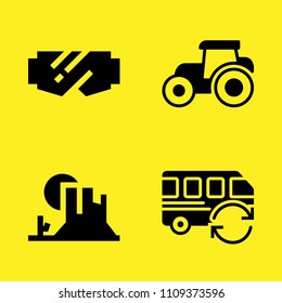 valley, goggles, tractor and bus vector icon set. Sample icons set for web and graphic design