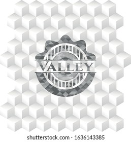Valley grey badge with geometric cube white background