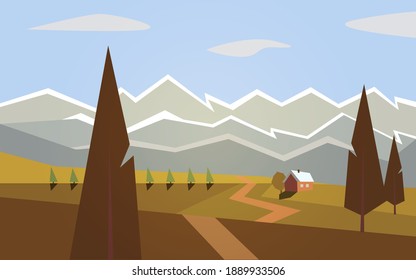 Valley landscape in front of mountains