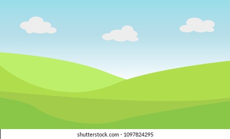 Valley landscape with hills and clouds. Vector illustration.