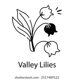 Valley lilies icon in doodle style