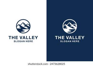 Valley Logo Design Inspiration. Illustrations of Natural Landscape Elements in the form of Mountains, Valleys, Hills and Rivers. The logo symbolizes Serenity. Modern, Sporty, Simple and Young.